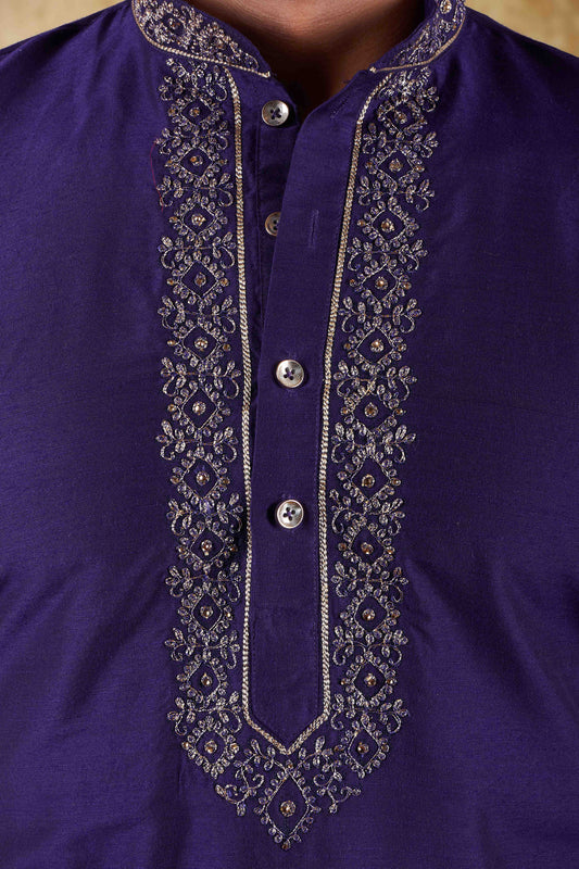 Bluesaanchi Royal Elegance Space Blue Handloom Embroidery Kurta Set