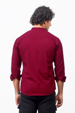 Bluebird Men's 100% Cotton Mandarin Shirt Red Color