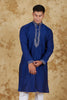 Bluesaanchi Sunshine: Handwoven Embroidered Kurta Set Dark Blue