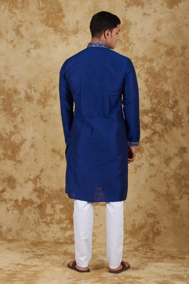 Bluesaanchi Sunshine: Handwoven Embroidered Kurta Set Dark Blue