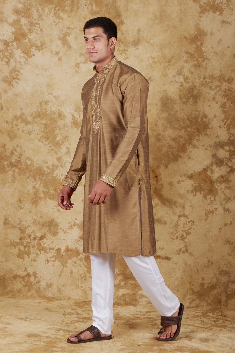 Bluesaanchi Sunshine: Handwoven Embroidered Kurta Set Raw umber