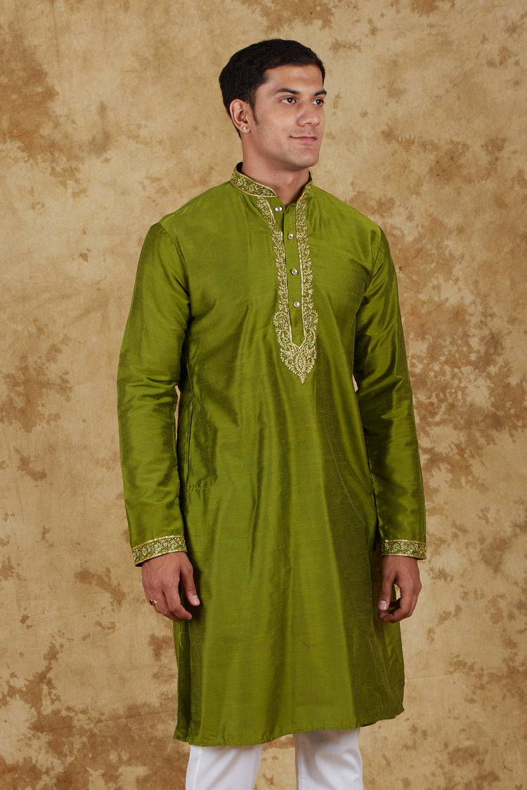 Bluesaanchi Sunshine: Handwoven Embroidered Kurta Set Royal green