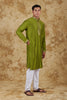 Bluesaanchi Sunshine: Handwoven Embroidered Kurta Set Royal green