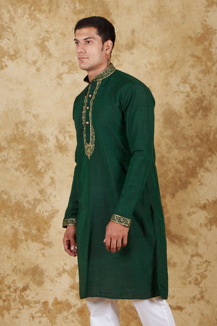 Bluesaanchi Sunshine: Handwoven Embroidered Kurta Set Castleton green