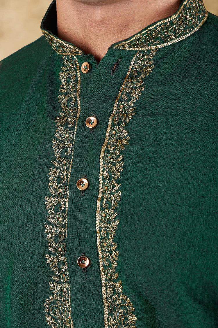 Bluesaanchi Sunshine: Handwoven Embroidered Kurta Set Castleton green