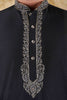 Bluesaanchi Sunshine: Handwoven Embroidered Kurta Set Royal Black