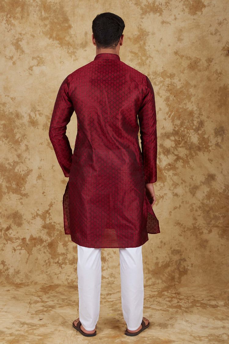 Bluesaanchi Banarsi Silk Maroon  Kurta Set