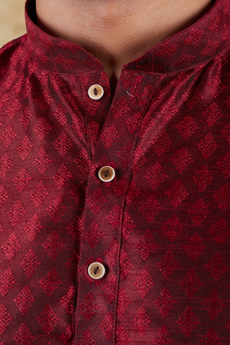 Bluesaanchi Banarsi Silk Maroon  Kurta Set