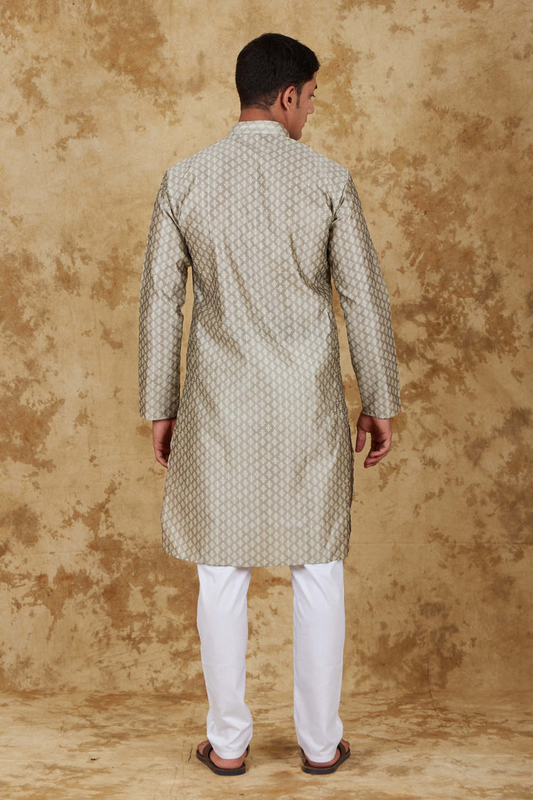 Bluesaanchi Banarsi Silk Silver Kurta Set