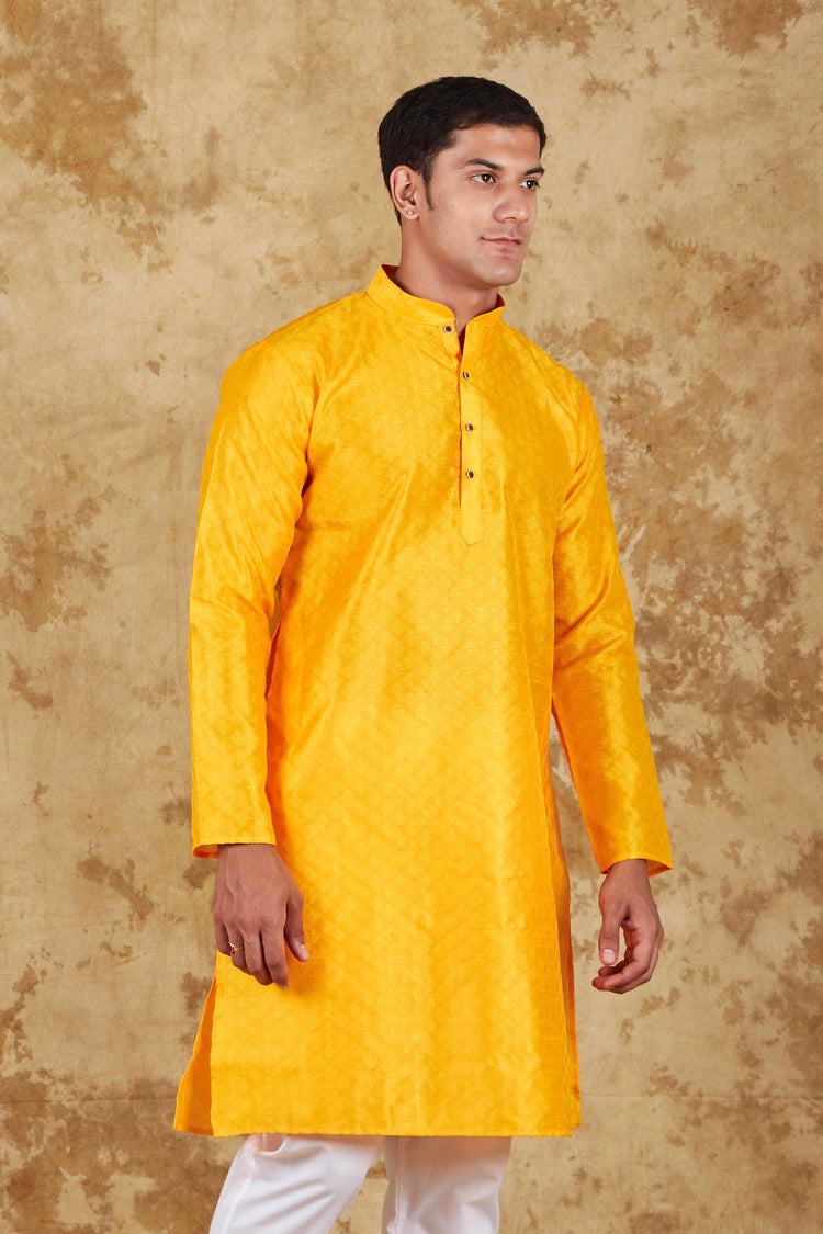 Bluesaanchi Banarsi Silk Yellow Kurta Set