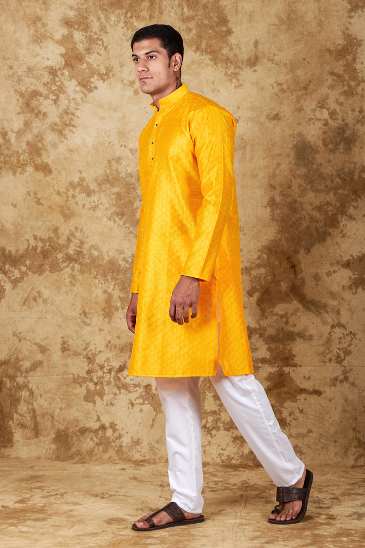 Bluesaanchi Banarsi Silk Yellow Kurta Set