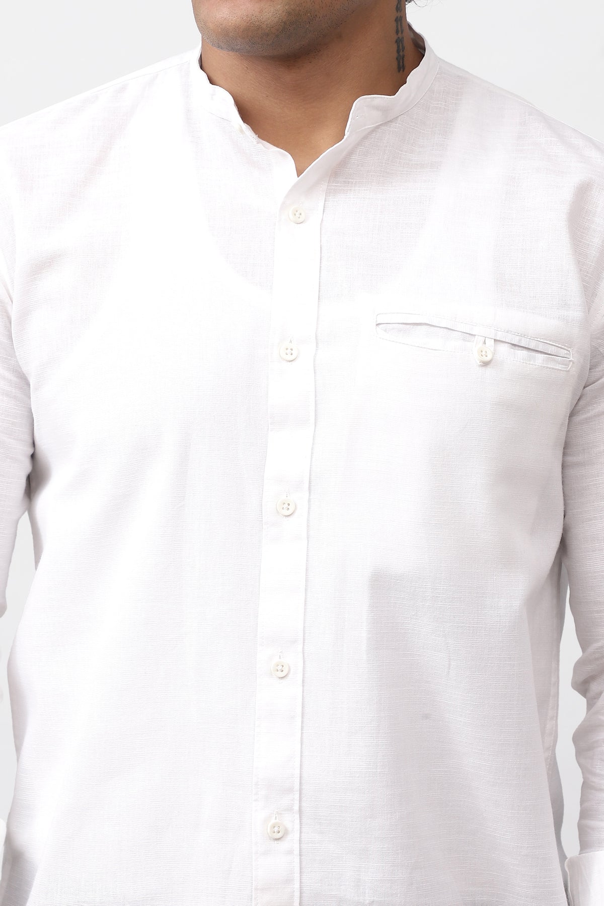 Bluebird Men's 100% Cotton Mandarin Shirt White Color