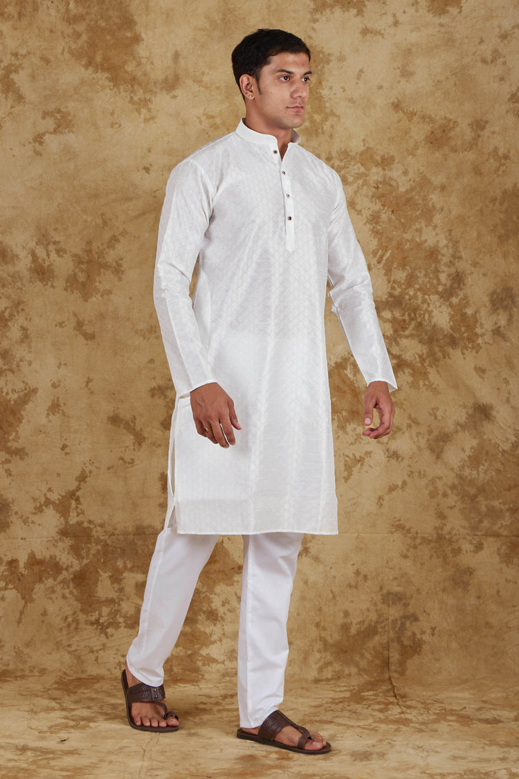 Bluesaanchi Banarsi Silk White Kurta Set