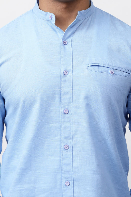 Bluebird Men's 100% Cotton Mandarin Shirt Sky Blue Color