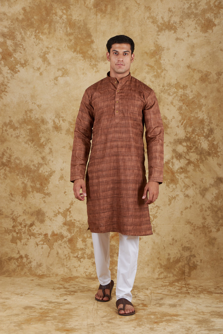 Bluesaanchi Dark Brown Textured Men's Kurta Set