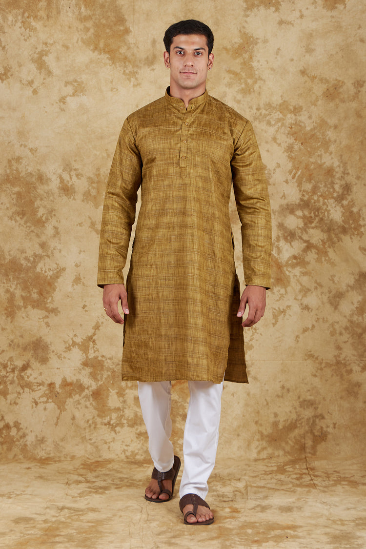 Bluesaanchi Mustard Textured Men's Kurta Set