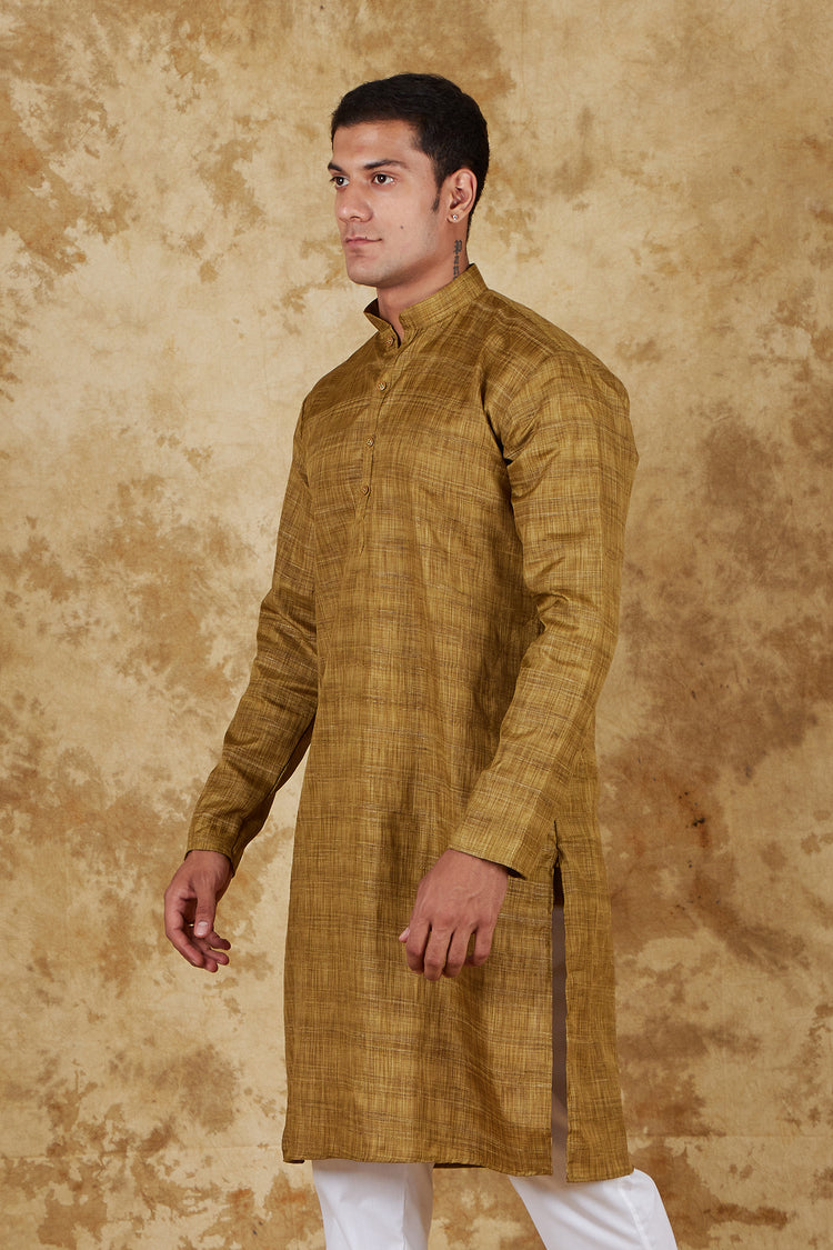 Bluesaanchi Mustard Textured Men's Kurta Set