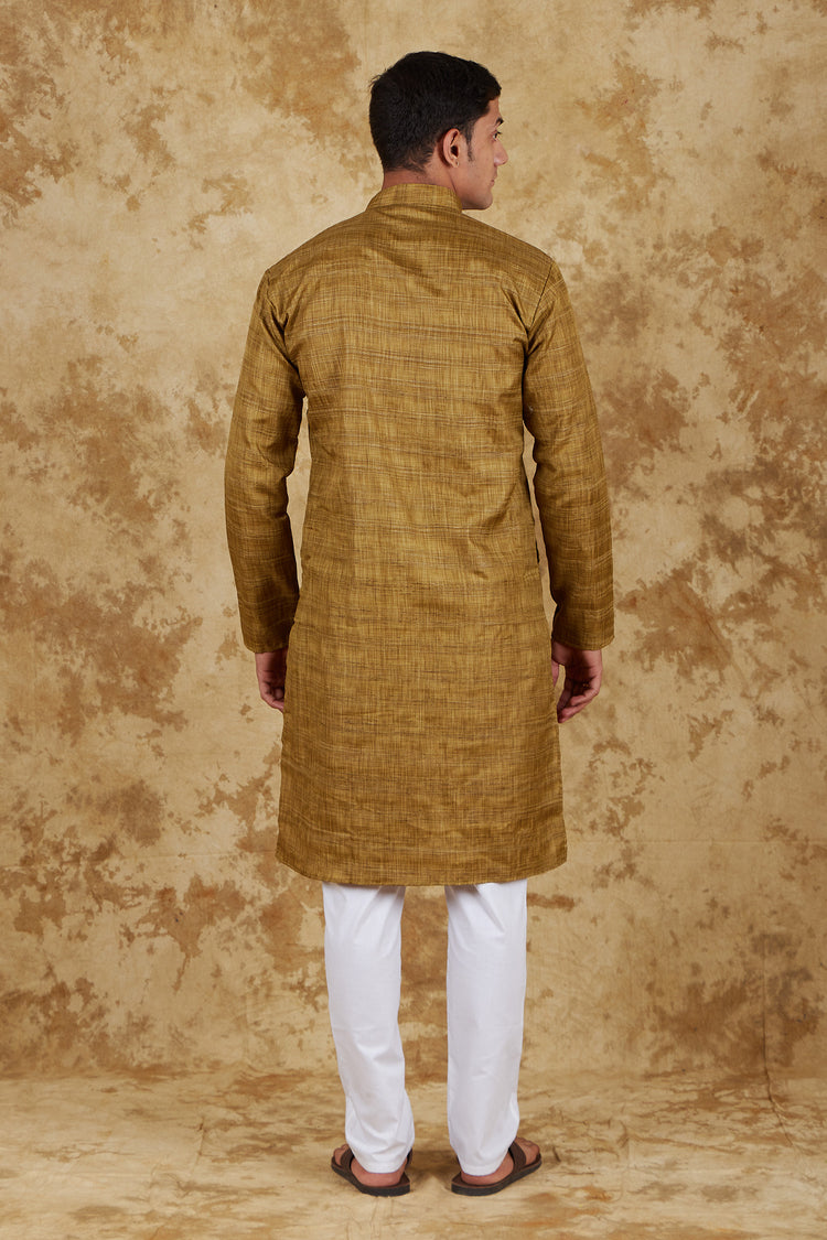 Bluesaanchi Mustard Textured Men's Kurta Set