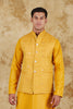 Bluesaanchi Men's Cotton Blend Yellow Mirror Embroidered Waistcoat