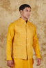 Bluesaanchi Men's Cotton Blend Yellow Mirror Embroidered Waistcoat