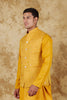 Bluesaanchi Men's Cotton Blend Yellow Mirror Embroidered Waistcoat