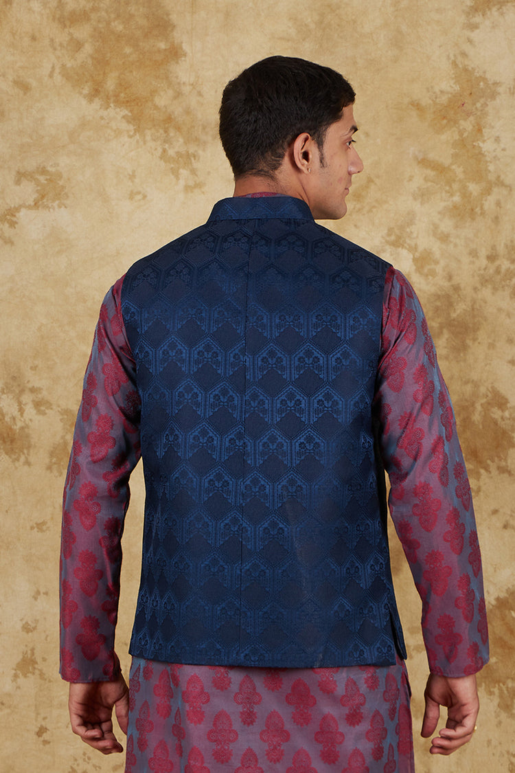 Bluesaanchi Men's Jacquard Blue Waistcoat