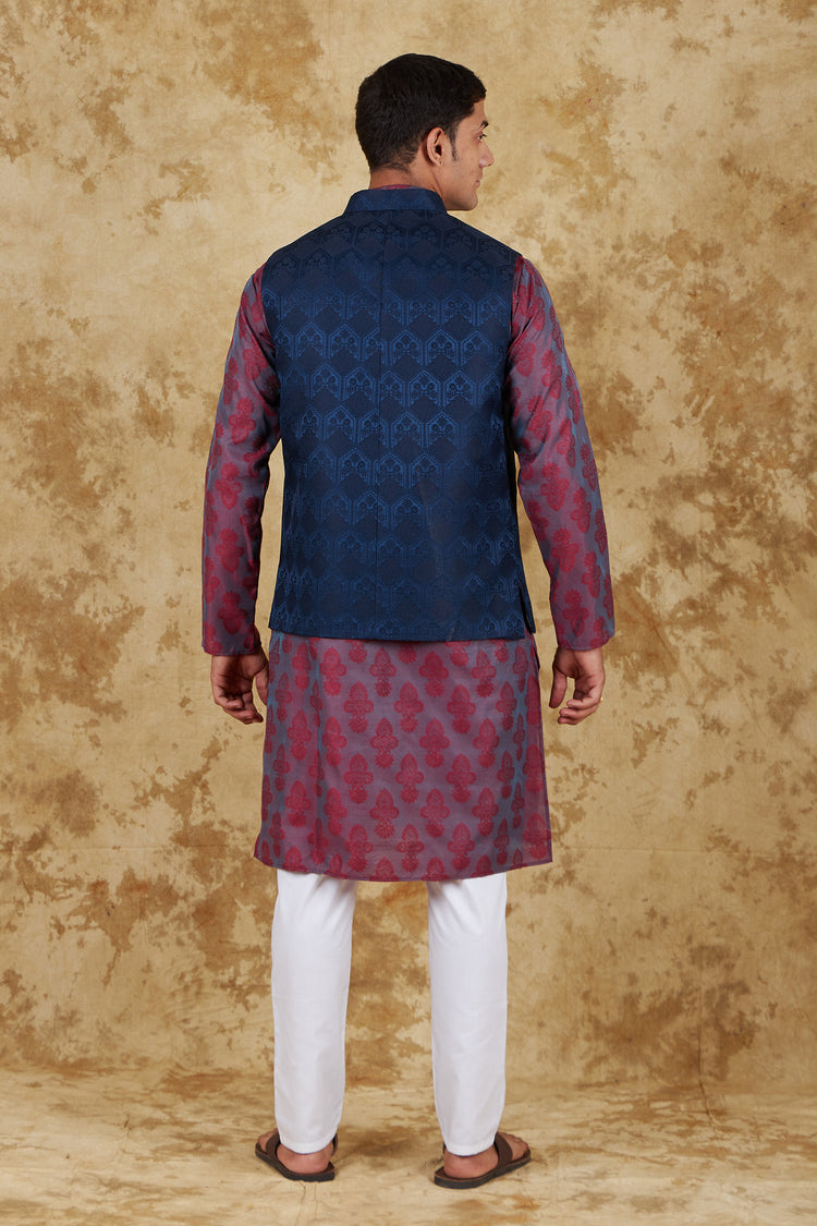 Bluesaanchi Blue Jacquard Waistcoat set