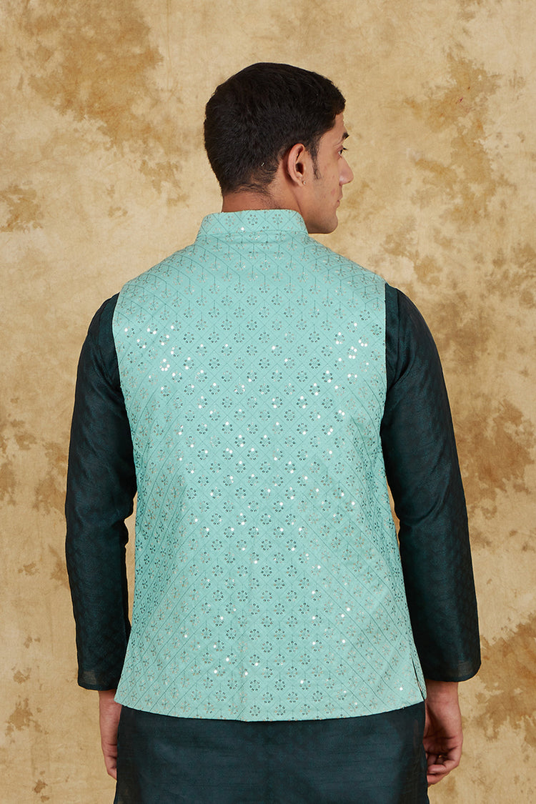 Bluesaanchi Men's Jacquard Mint Green Sequence Waistcoat