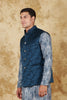 Bluesaanchi Men's Jacquard Blue Waistcoat