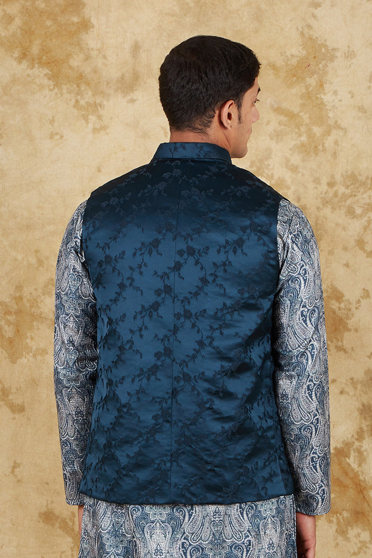 Bluesaanchi Men's Jacquard Blue Waistcoat