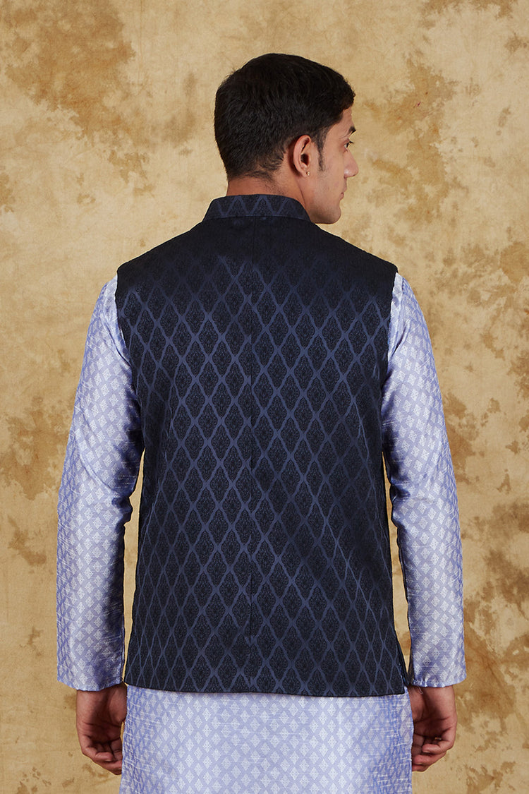 Bluesaanchi Men's Jacquard Blue Waistcoat