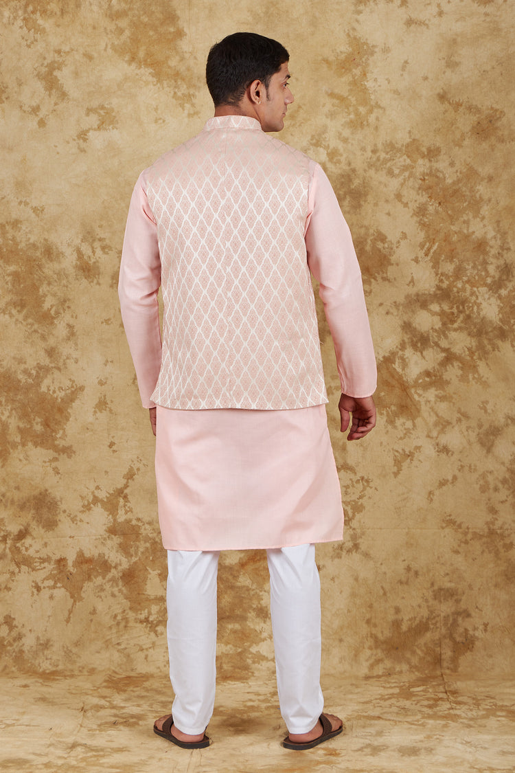 Bluesaanchi Pink Jacquard Waistcoat set