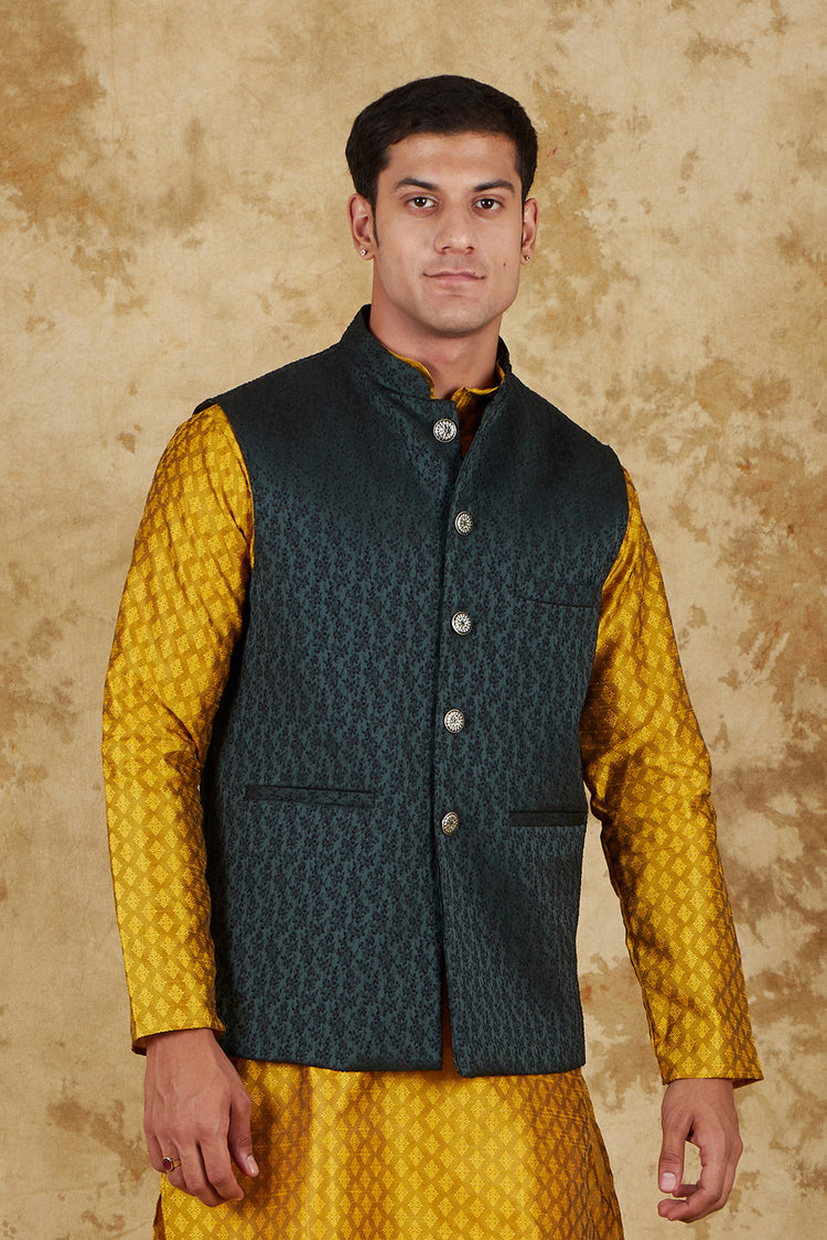 Bluesaanchi Men's Jacquard Dark Green Waistcoat