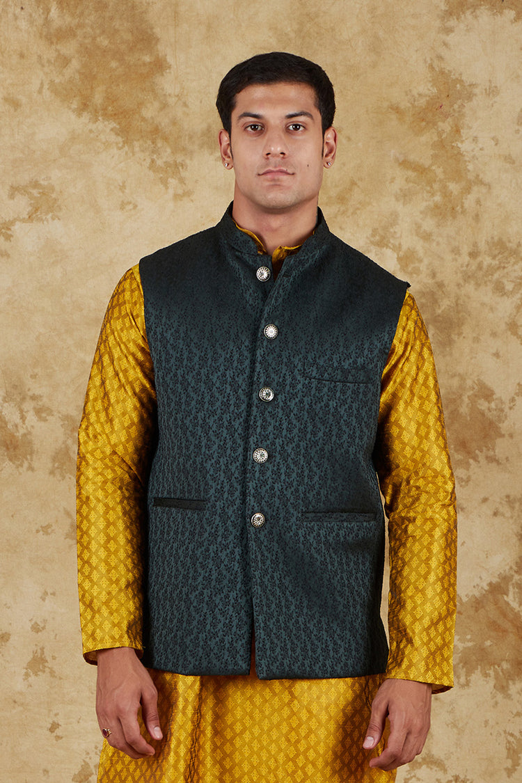 Bluesaanchi Men's Jacquard Dark Green Waistcoat