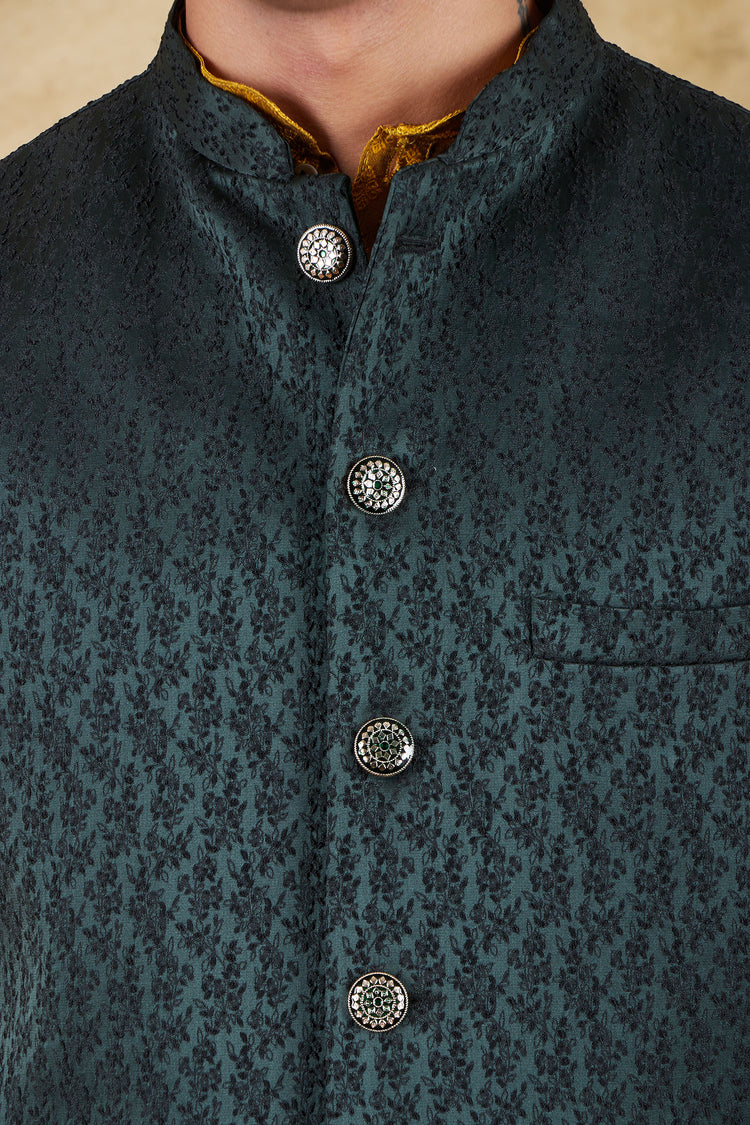 Bluesaanchi Men's Jacquard Dark Green Waistcoat