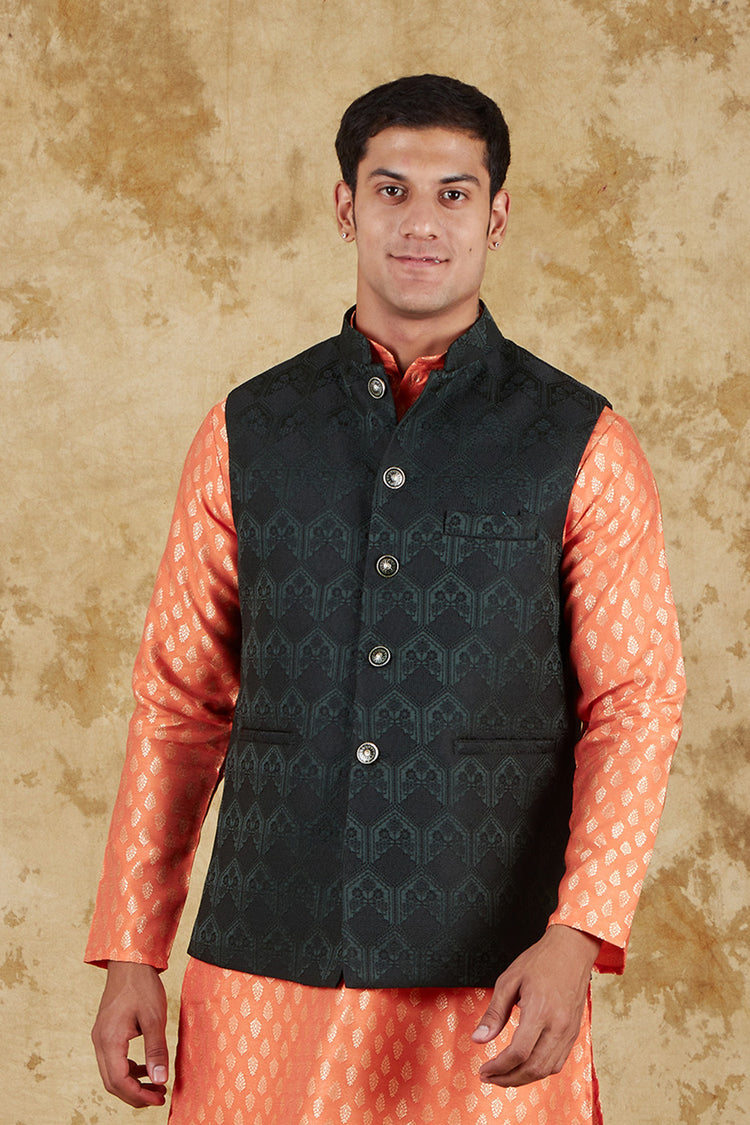 Bluesaanchi Men's Jacquard Dark Green Waistcoat