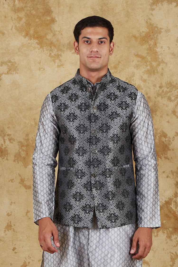 Bluesaanchi Men's Jacquard Grey Waistcoat