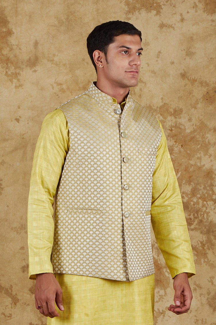 Bluesaanchi Men's Jacquard Yellow Waistcoat