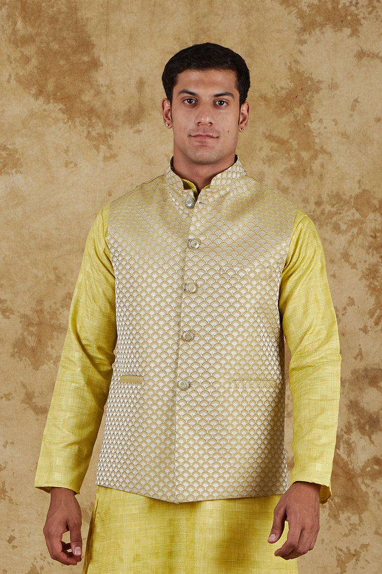 Bluesaanchi Men's Jacquard Yellow Waistcoat