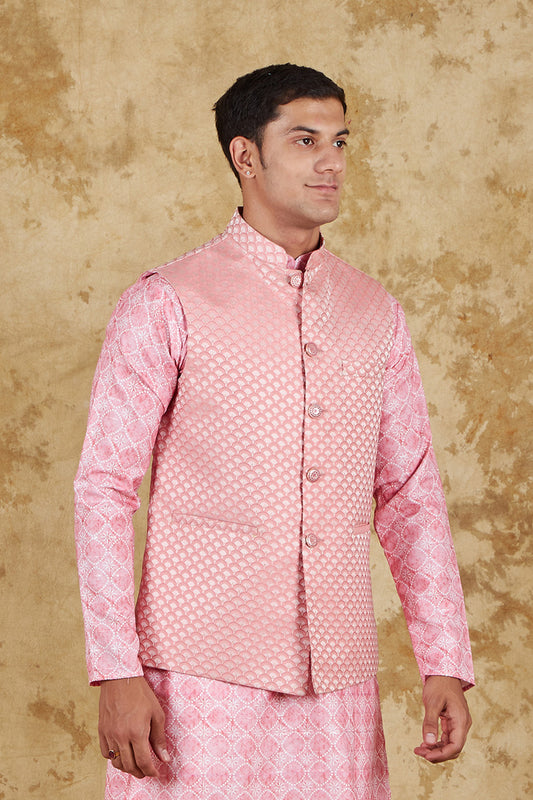 Bluesaanchi Men's Jacquard Pink  Waistcoat