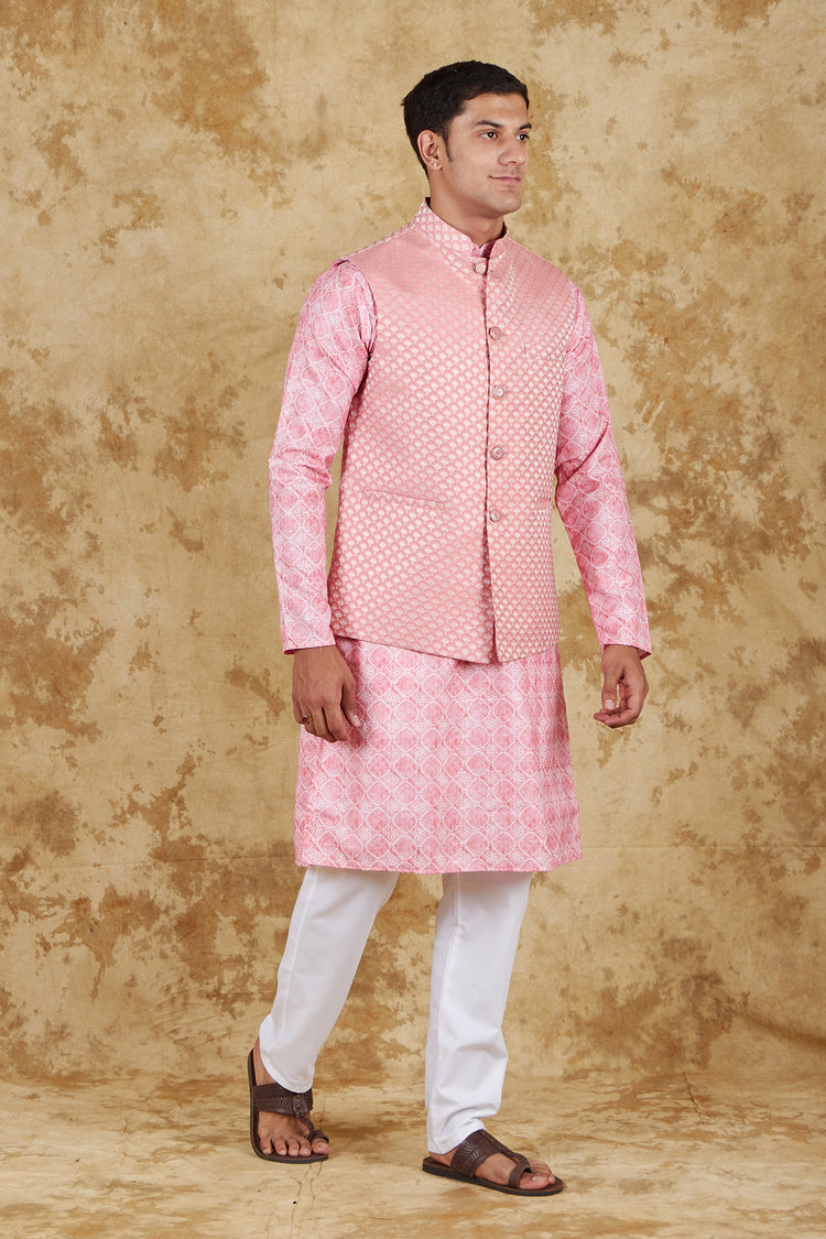 Bluesaanchi  Pink Jacquard Waistcoat set