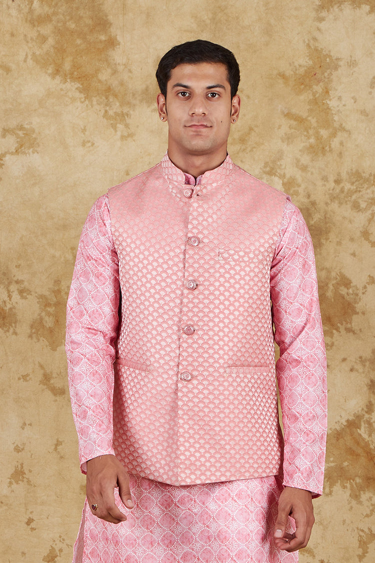 Bluesaanchi Men's Jacquard Pink  Waistcoat