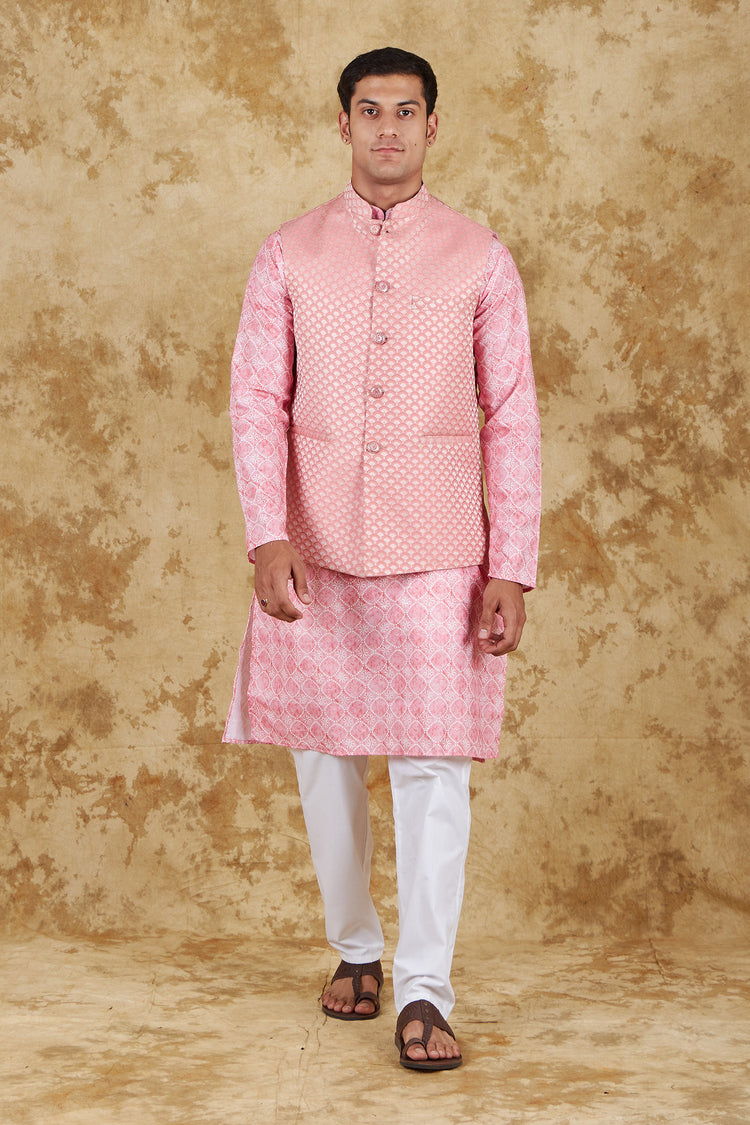 Bluesaanchi  Pink Jacquard Waistcoat set