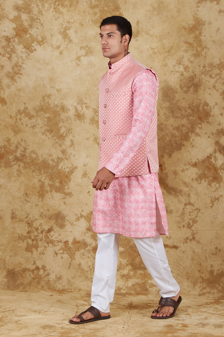 Bluesaanchi  Pink Jacquard Waistcoat set