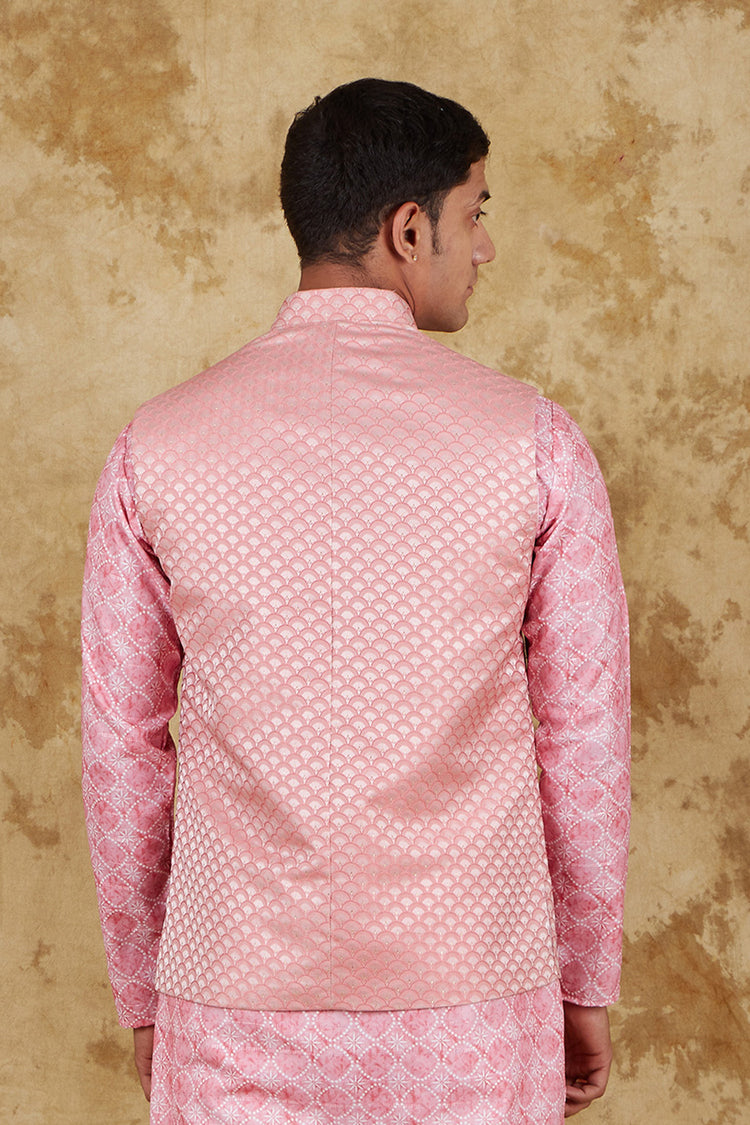 Bluesaanchi Men's Jacquard Pink  Waistcoat