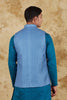 Bluesaanchi Men's Cotton Blend Blue Dobby Printed Waistcoat
