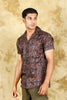 BLUEBIRD Cotton Blend Short Brown Printed Shirt for Men