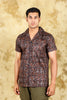 BLUEBIRD Cotton Blend Short Brown Printed Shirt for Men