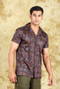 BLUEBIRD Cotton Blend Short Brown Printed Shirt for Men