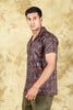 BLUEBIRD Cotton Blend Short Brown Printed Shirt for Men